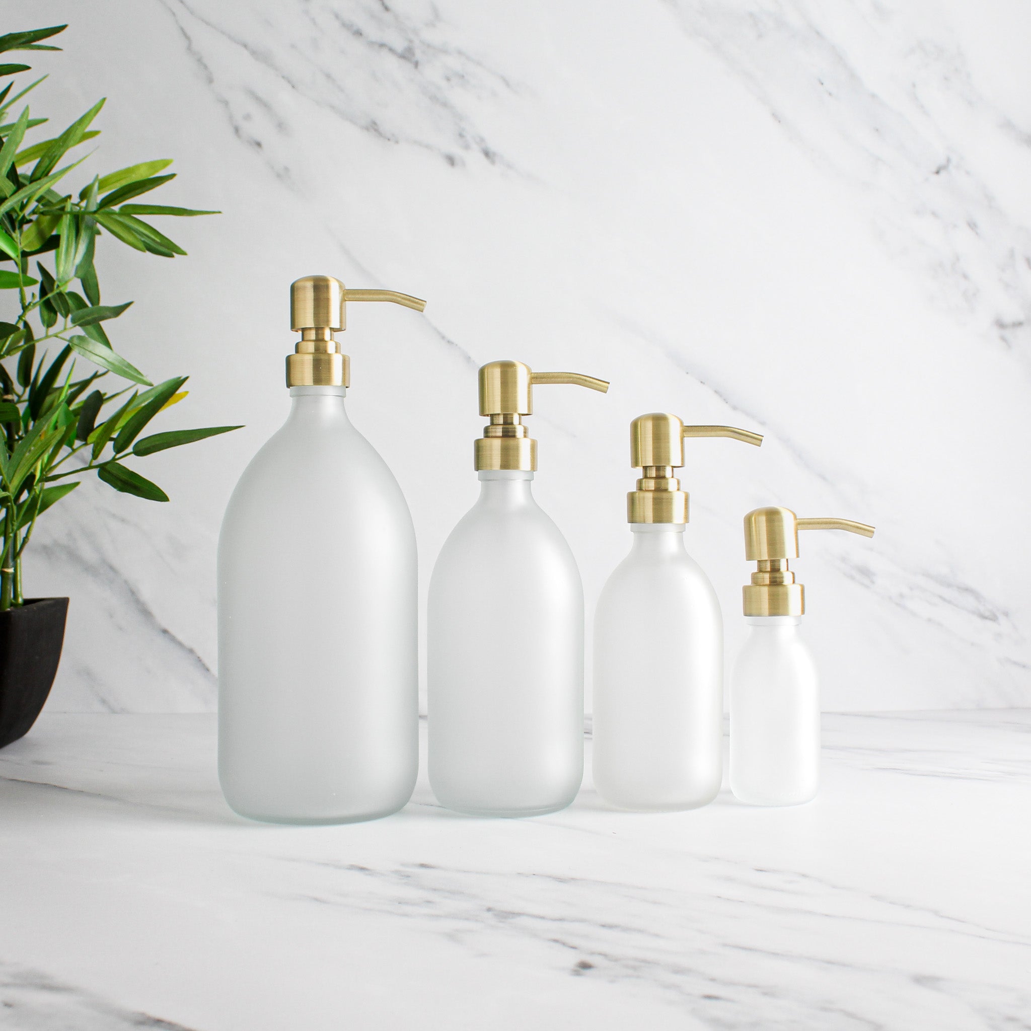 Frosted White Glass Dispenser Bottle With Gold Pump - Namie Home