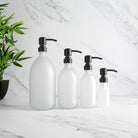 Frosted White Glass Dispenser Bottle With Matte Black Pump - Namie Home