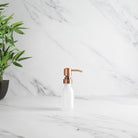 Frosted White Glass Dispenser Bottle With Rose Gold Pump - Namie Home