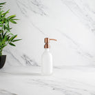 Frosted White Glass Dispenser Bottle With Rose Gold Pump - Namie Home