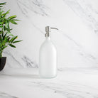 Frosted White Glass Dispenser Bottle With Silver Pump - Namie Home