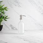 Frosted White Glass Dispenser Bottle With Silver Pump - Namie Home