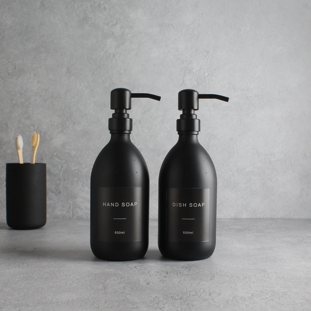 Hand Soap & Dish Soap Matte Black Glass Set - Namie Home