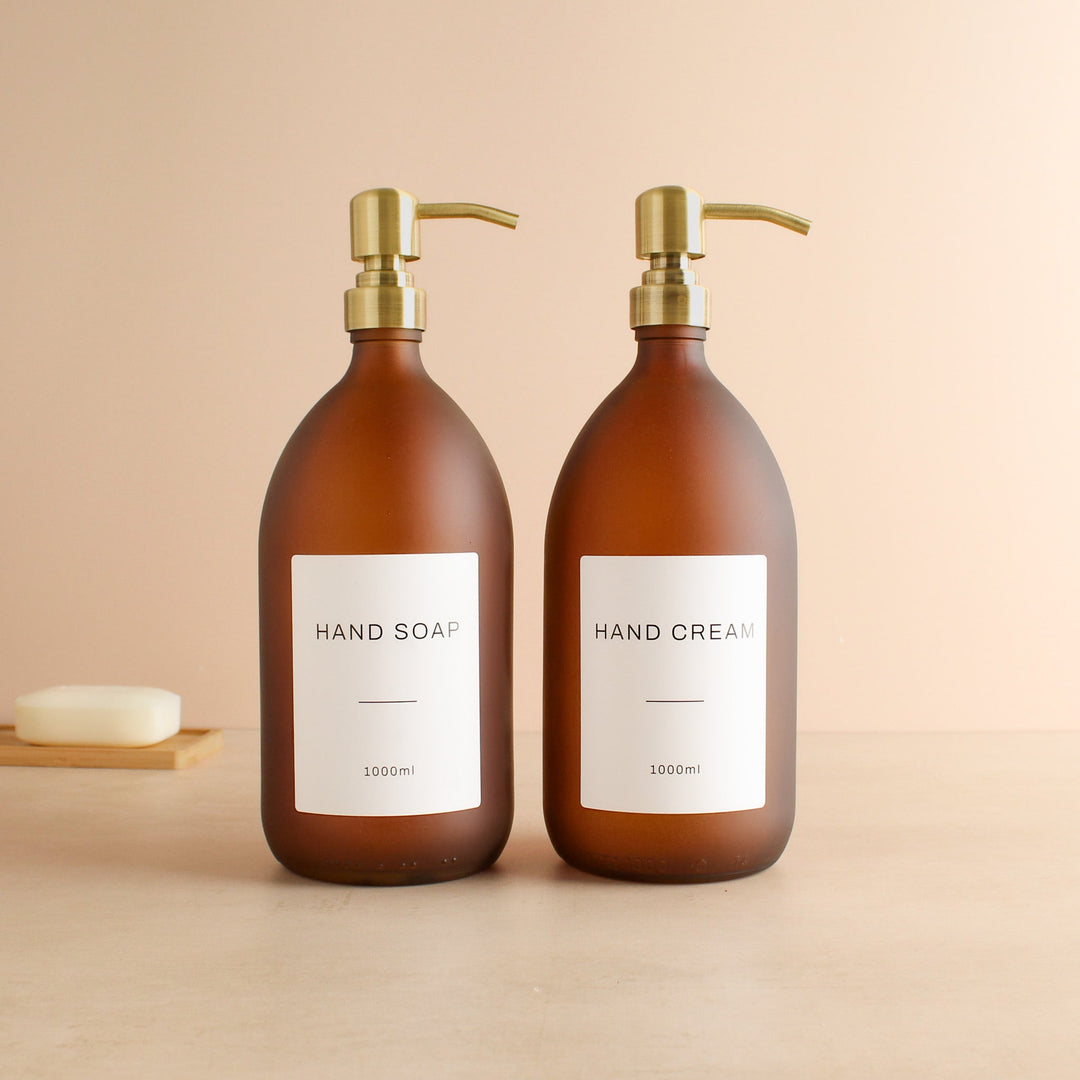 Hand Soap & Hand Cream Frosted Amber Glass Set - Namie Home