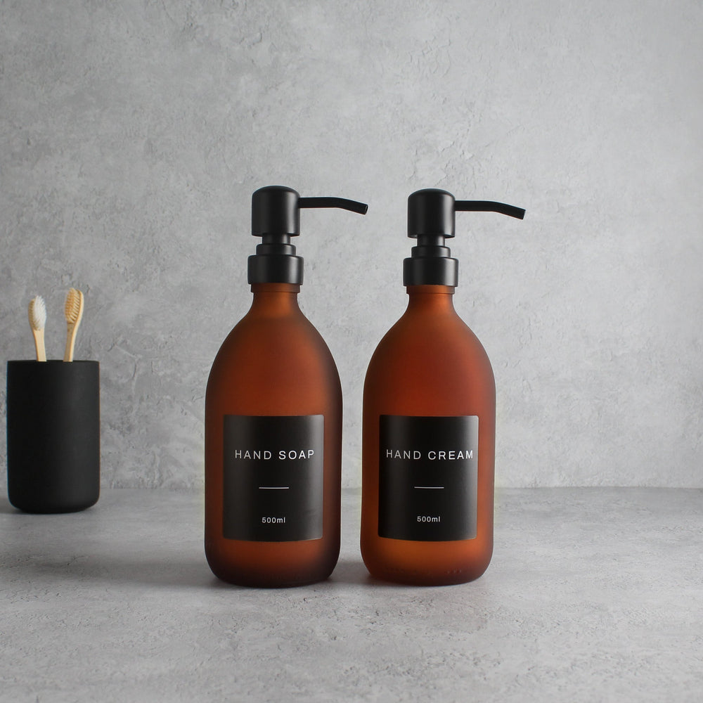 Hand Soap & Hand Cream Frosted Amber Glass Set - Namie Home