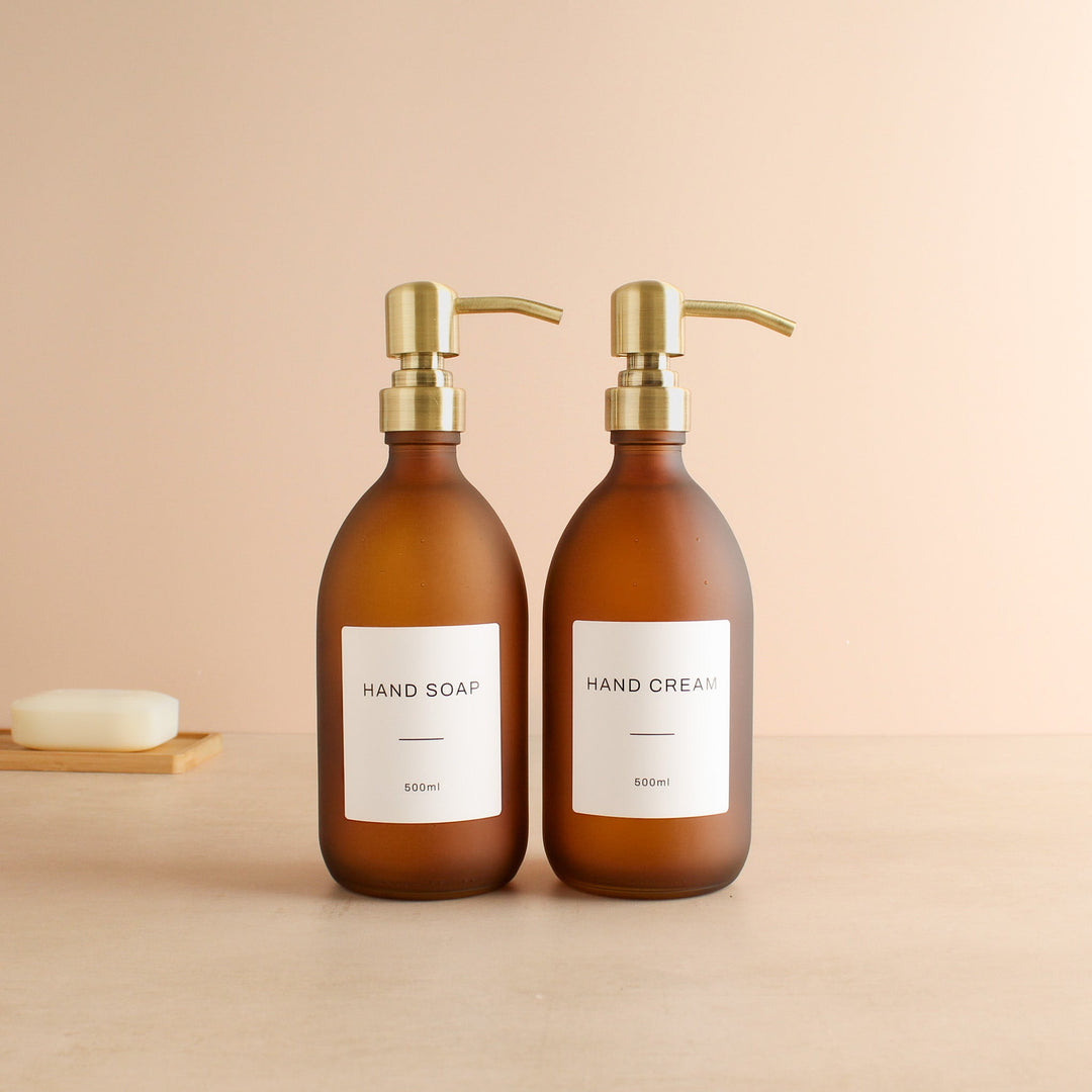 Hand Soap & Hand Cream Frosted Amber Glass Set - Namie Home