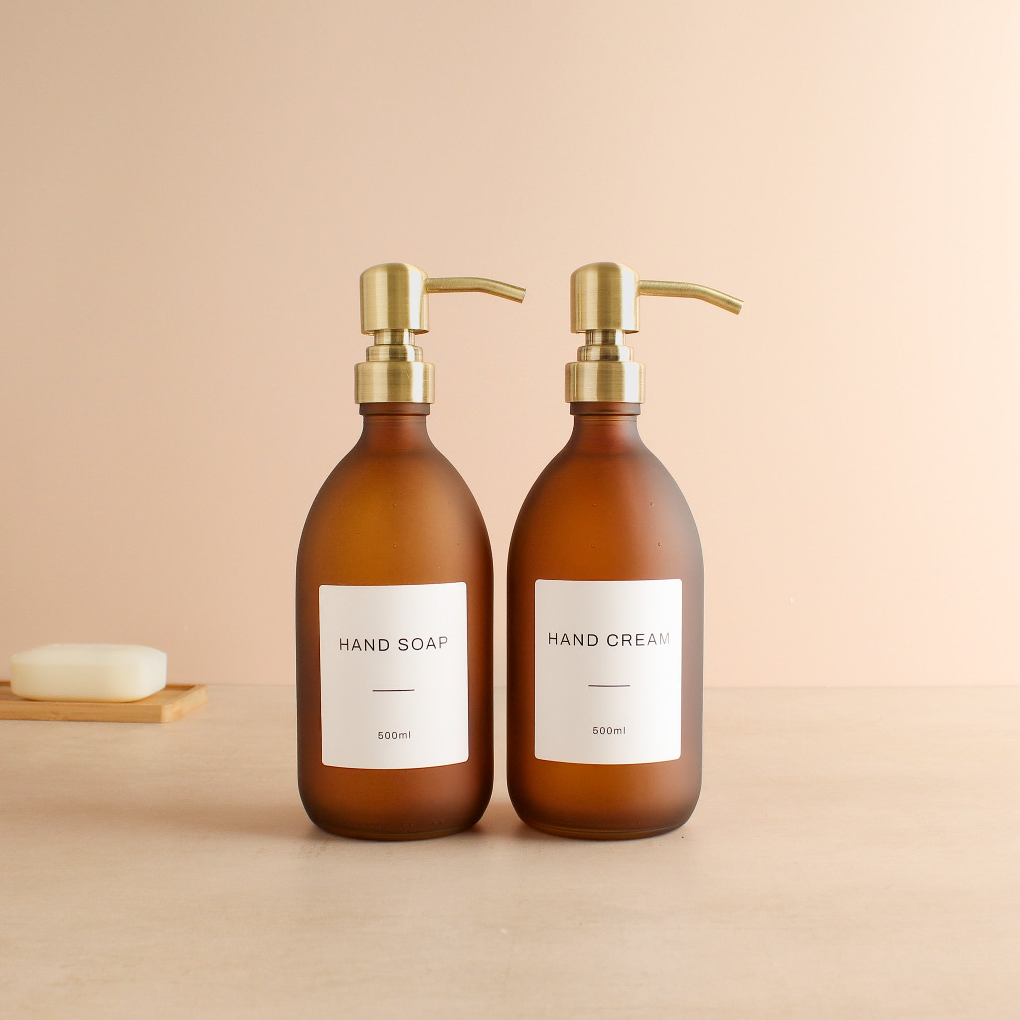 Hand Soap & Hand Cream Frosted Amber Glass Set - Namie Home