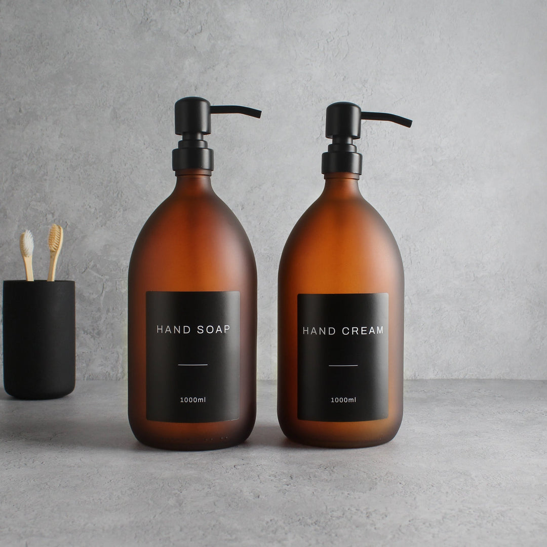 Hand Soap & Hand Cream Frosted Amber Glass Set - Namie Home