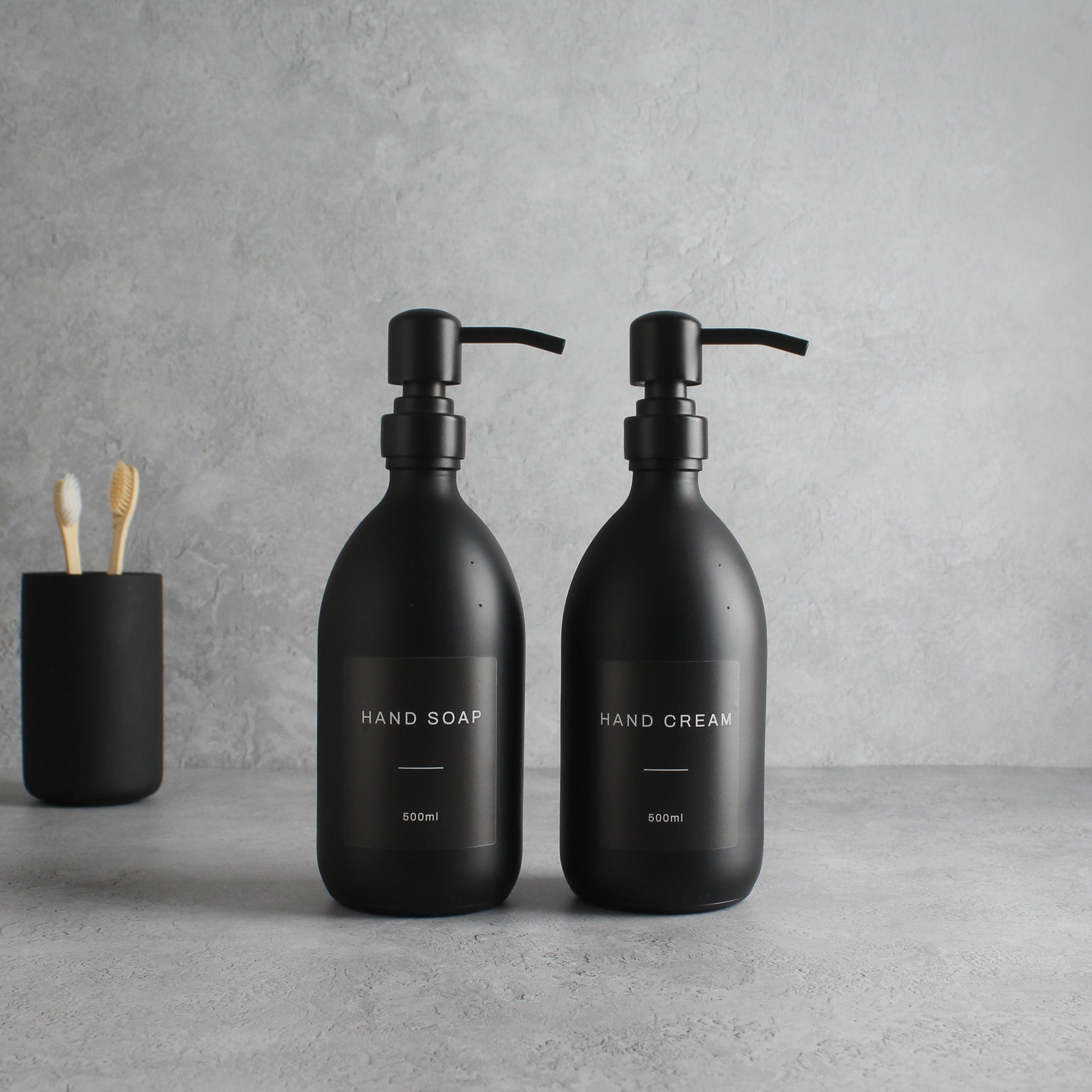 Hand Soap & Hand Cream Matte Black Glass Set - Namie Home