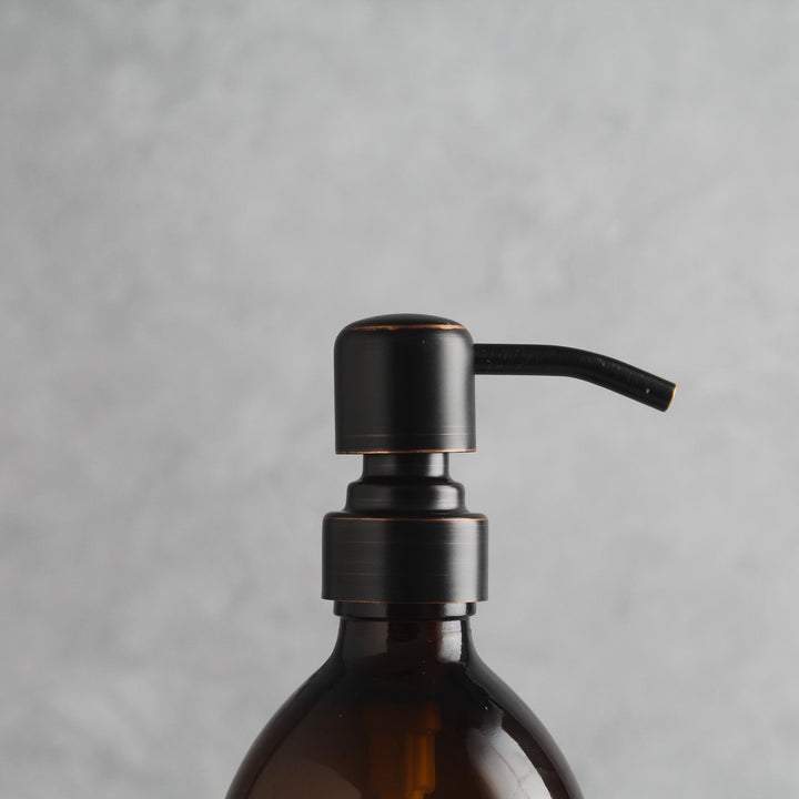 Labelled Amber Glass Dispenser Bottle With Black/Copper Pump - Namie Home