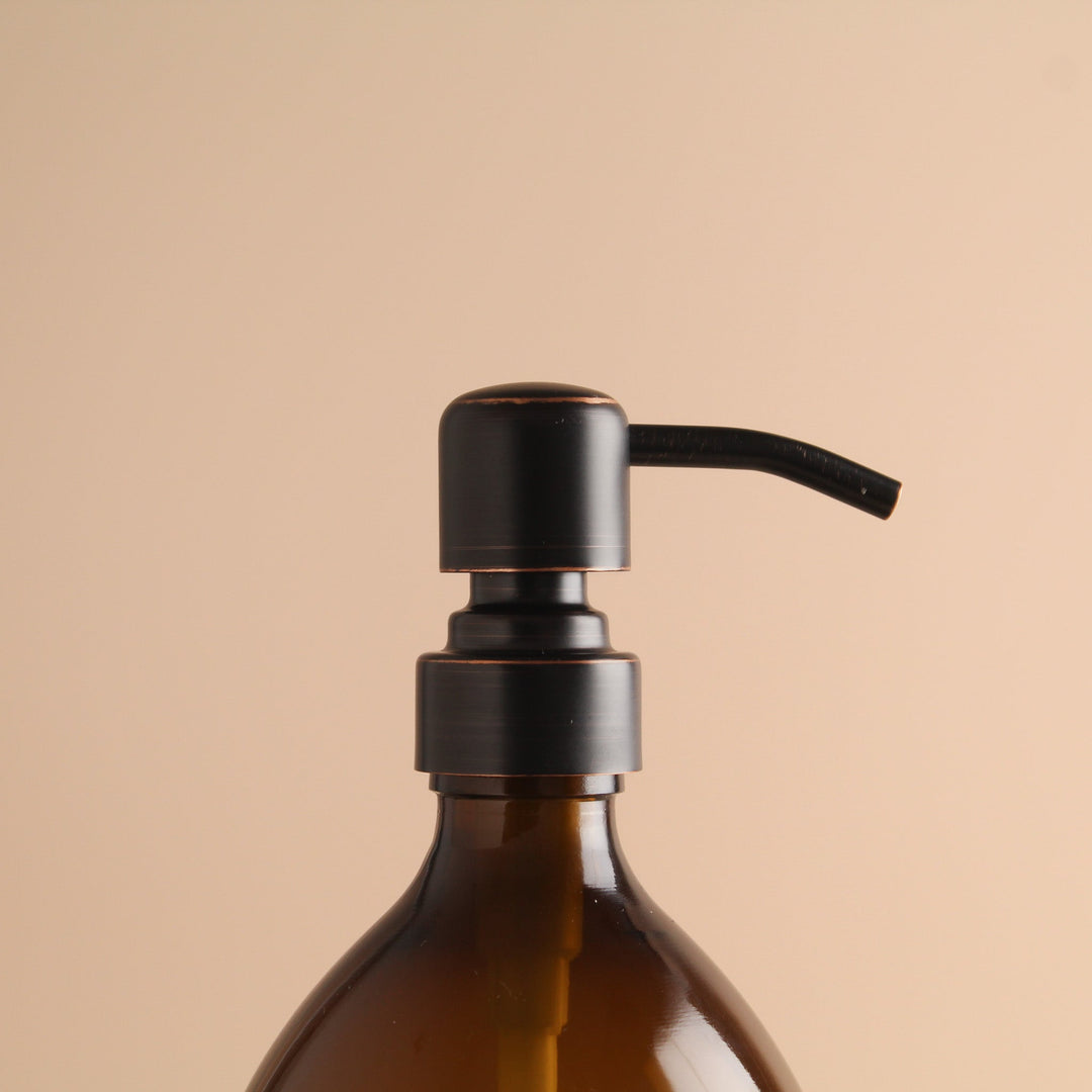 Labelled Amber Glass Dispenser Bottle With Black/Copper Pump - Namie Home