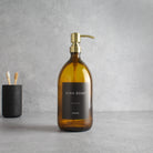 Labelled Amber Glass Dispenser Bottle With Gold Pump - Namie Home