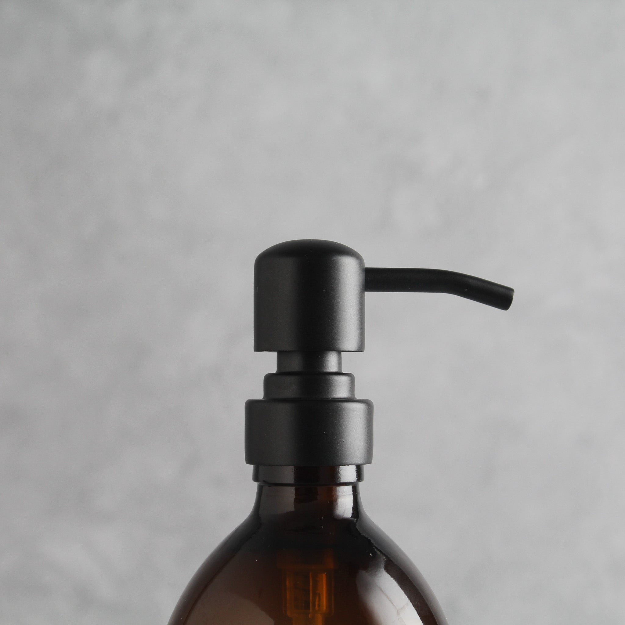 Labelled Amber Glass Dispenser Bottle With Matte Black Pump - Namie Home