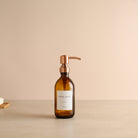 Labelled Amber Glass Dispenser Bottle With Rose Gold Pump - Namie Home