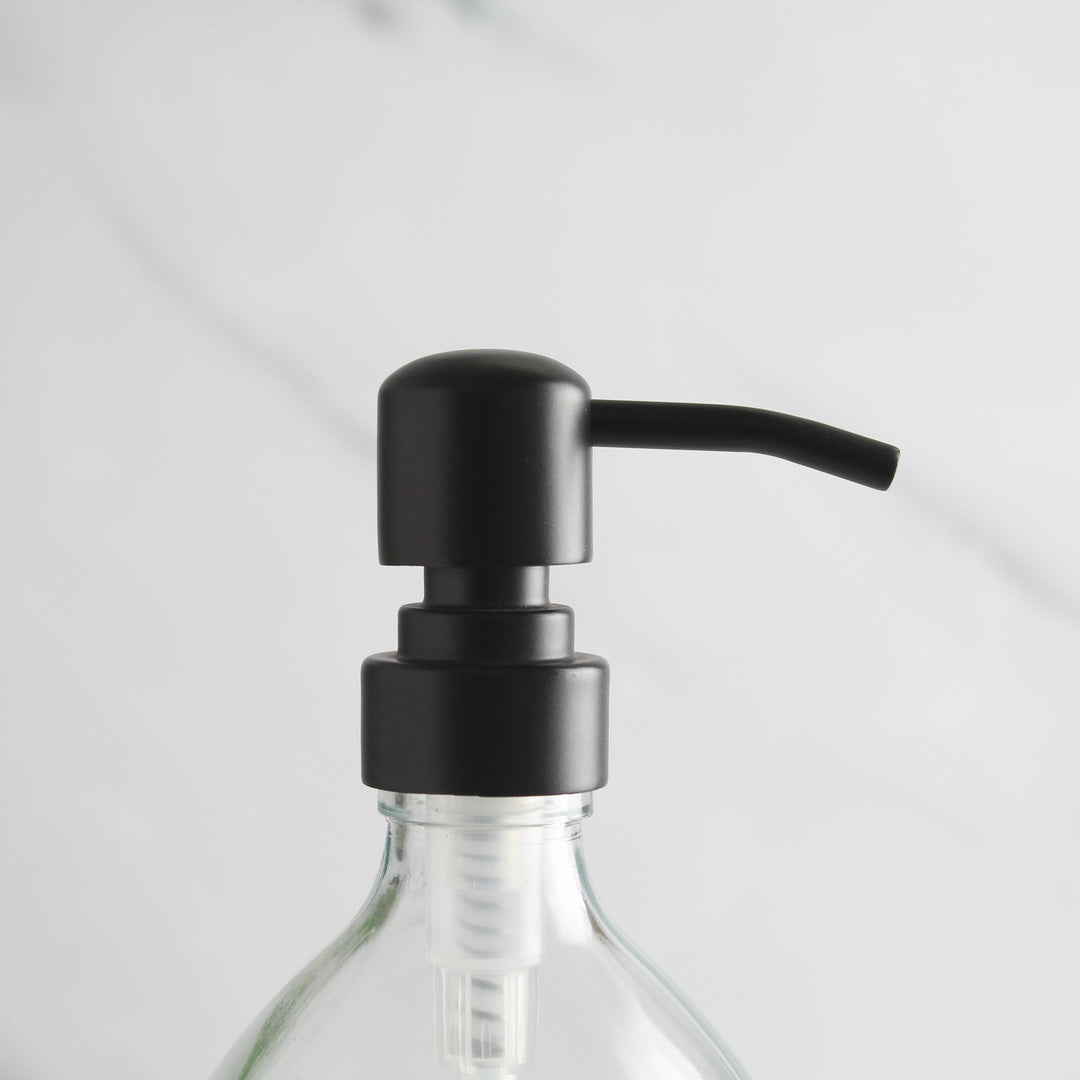 Labelled Clear Glass Dispenser Bottle With Matte Black Pump - Namie Home