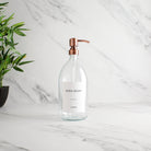 Labelled Clear Glass Dispenser Bottle With Rose Gold Pump - Namie Home