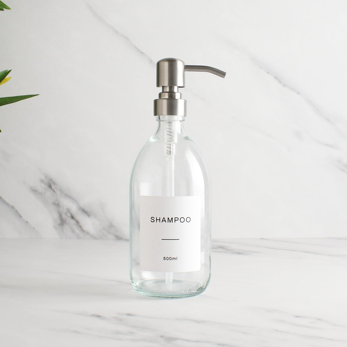 Labelled Clear Glass Dispenser Bottle With Silver Pump - Namie Home
