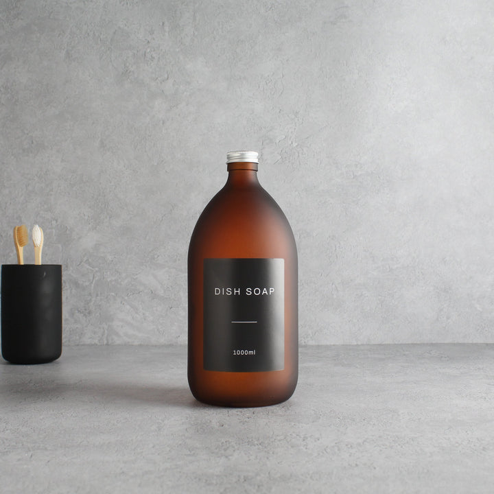 Labelled Frosted Amber Glass Bottle With Screw Cap - Namie Home