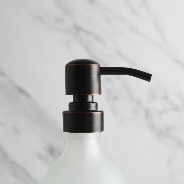 Labelled Frosted White Glass Dispenser Bottle With Black/Copper Pump - Namie Home