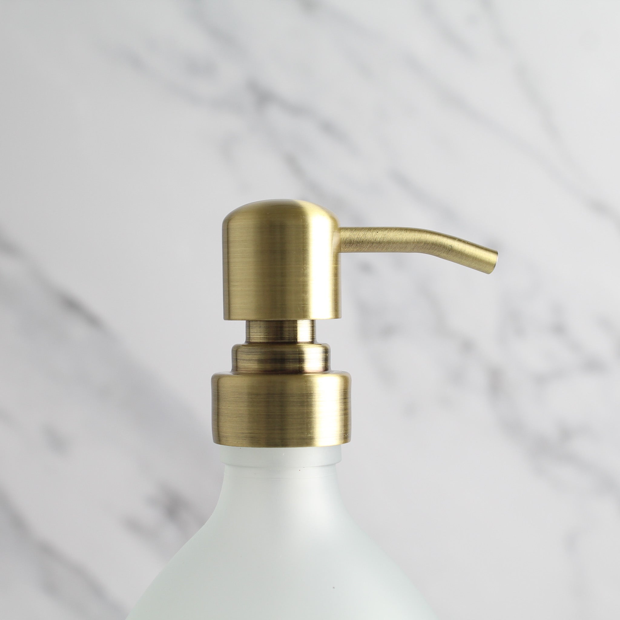 Labelled Frosted White Glass Dispenser Bottle With Gold Pump - Namie Home