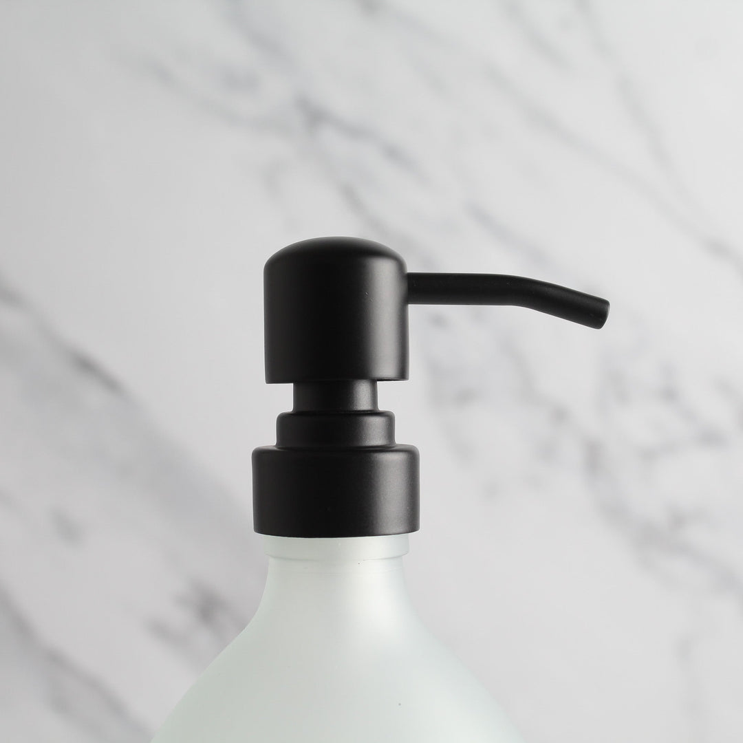 Labelled Frosted White Glass Dispenser Bottle With Matte Black Pump - Namie Home