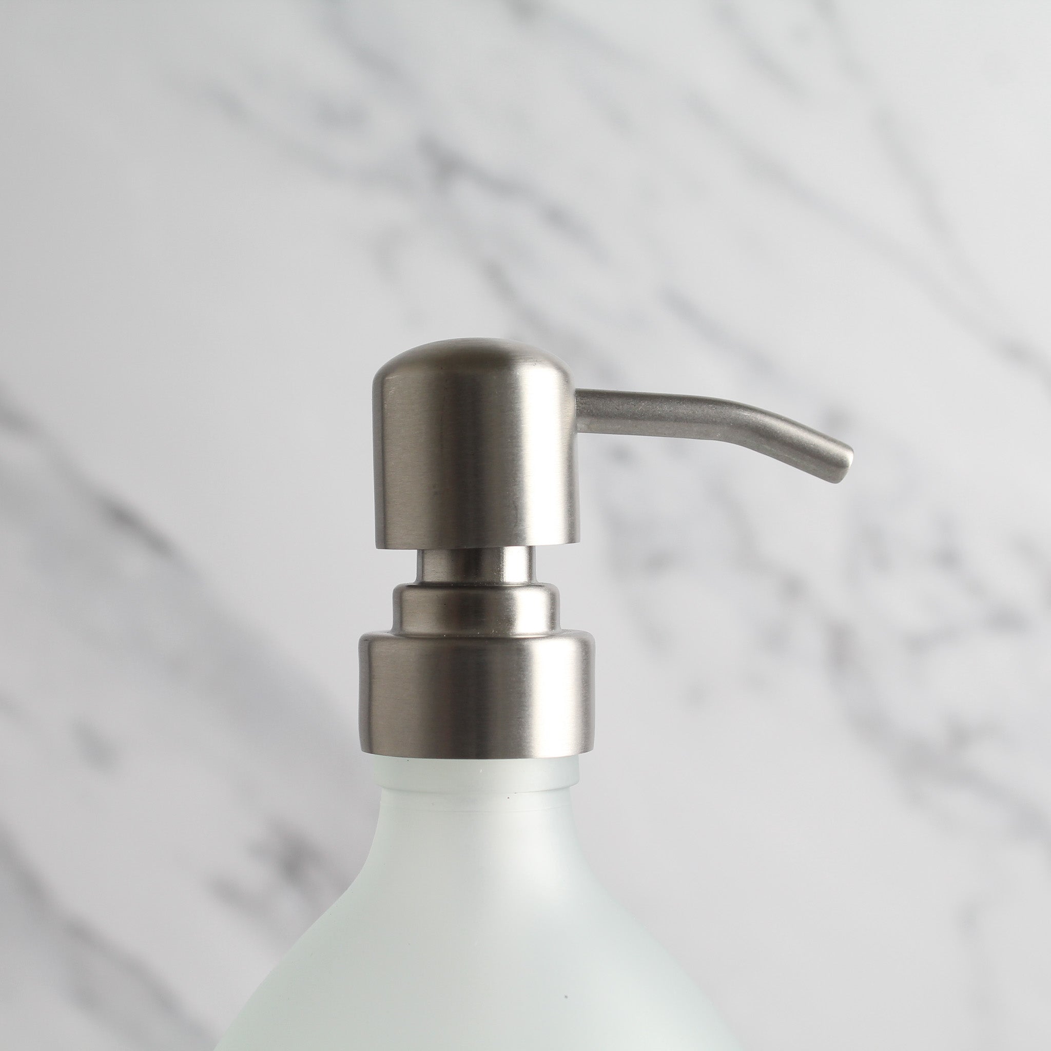 Labelled Frosted White Glass Dispenser Bottle With Silver Pump - Namie Home