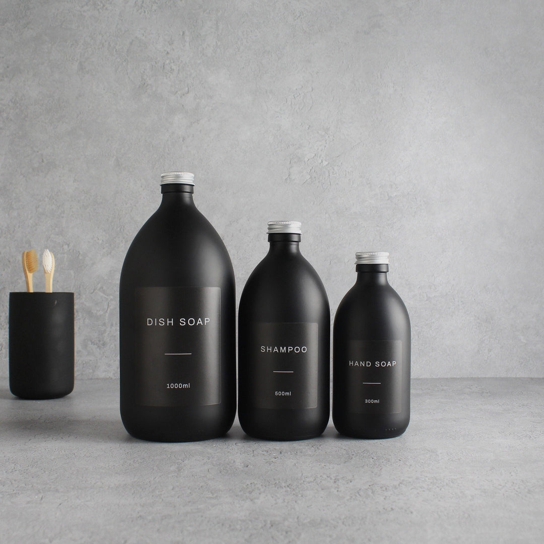 Labelled Matte Black Glass Bottle With Screw Cap - Namie Home