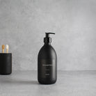 Labelled Matte Black Glass Dispenser Bottle With Black Pump - Namie Home