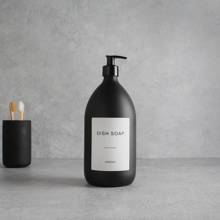 Labelled Matte Black Glass Dispenser Bottle With Black Pump - Namie Home