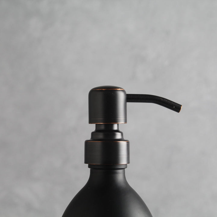 Labelled Matte Black Glass Dispenser Bottle With Black/Copper Pump - Namie Home