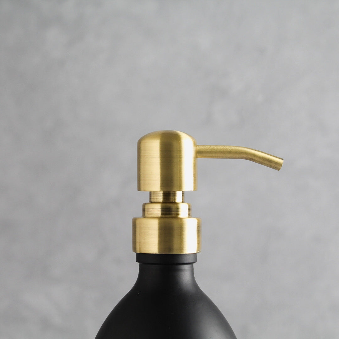 Labelled Matte Black Glass Dispenser Bottle With Gold Pump - Namie Home