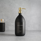 Labelled Matte Black Glass Dispenser Bottle With Gold Pump - Namie Home