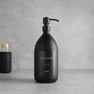 Labelled Matte Black Glass Dispenser Bottle With Matte Black Pump - Namie Home