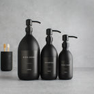 Labelled Matte Black Glass Dispenser Bottle With Matte Black Pump - Namie Home