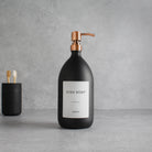 Labelled Matte Black Glass Dispenser Bottle With Rose Gold Pump - Namie Home