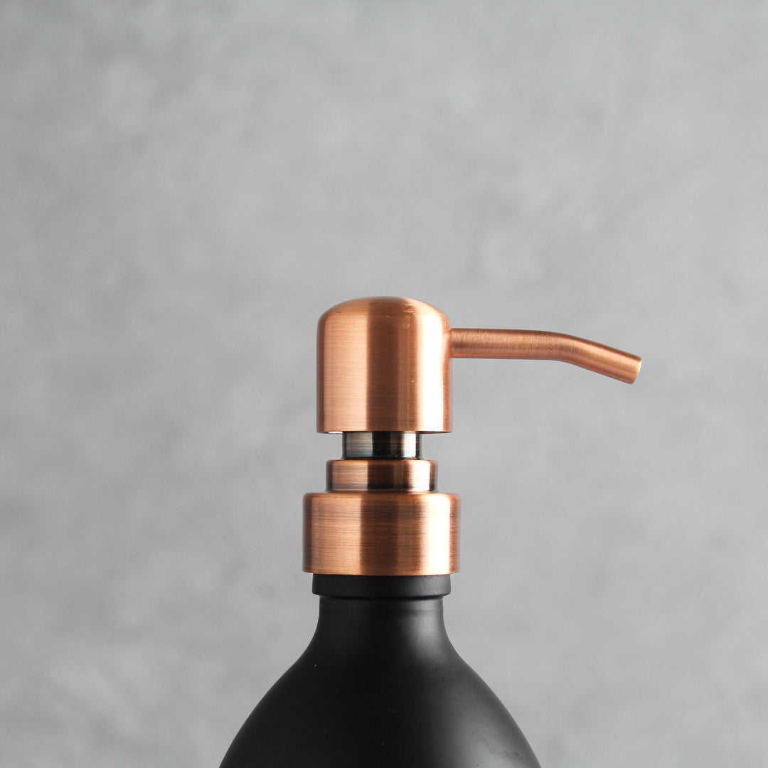 Labelled Matte Black Glass Dispenser Bottle With Rose Gold Pump - Namie Home