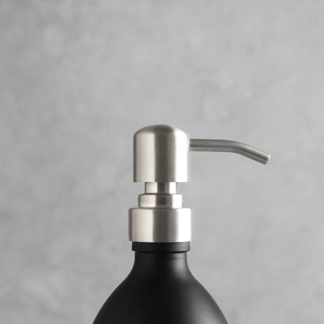 Labelled Matte Black Glass Dispenser Bottle With Silver Pump - Namie Home