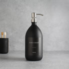 Labelled Matte Black Glass Dispenser Bottle With Silver Pump - Namie Home