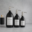 Labelled Matte Black Glass Dispenser Bottle With Silver Pump - Namie Home