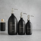 Labelled Matte Black Glass Dispenser Bottle With Silver Pump - Namie Home