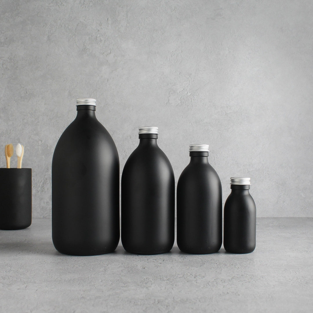 Matte Black Glass Bottle With Screw Cap - Namie Home