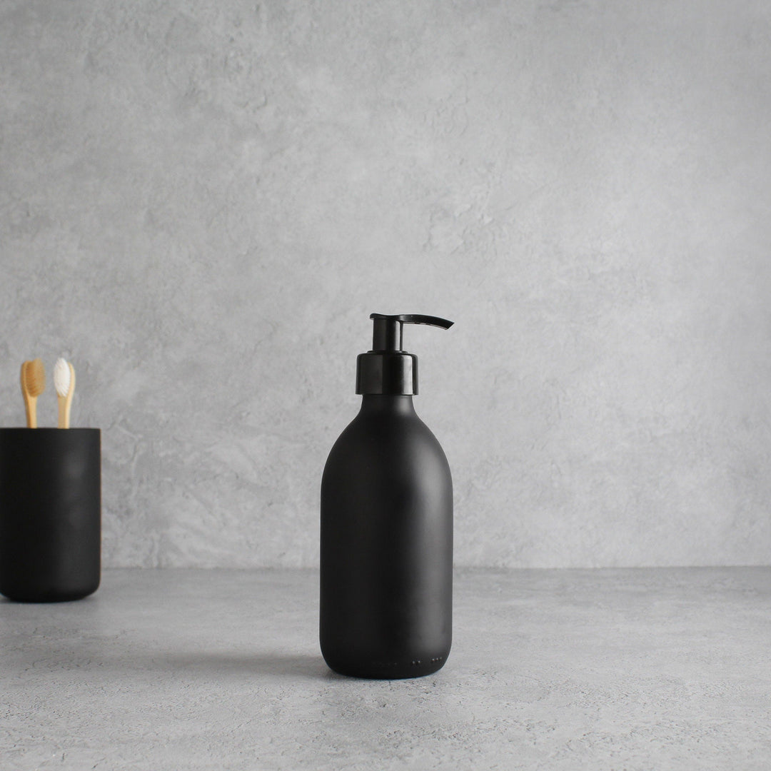 Matte Black Glass Dispenser Bottle With Black Pump - Namie Home