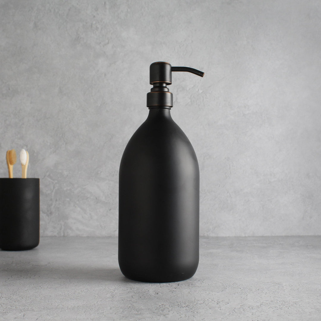 Matte Black Glass Dispenser Bottle With Black/Copper Pump - Namie Home