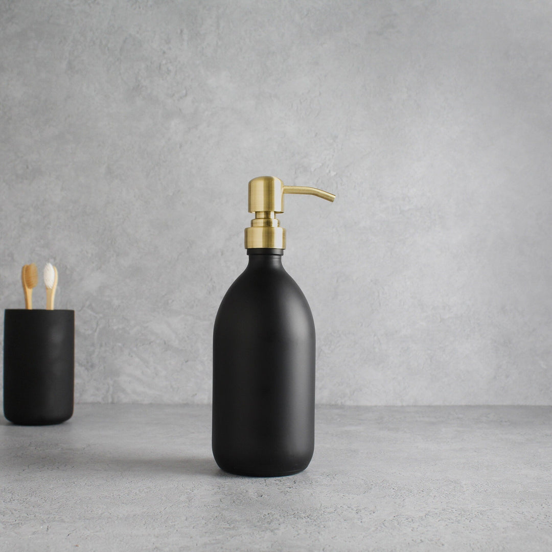 Matte Black Glass Dispenser Bottle With Gold Pump - Namie Home