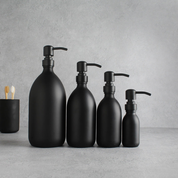 Matte Black Glass Dispenser Bottle With Matte Black Pump - Namie Home