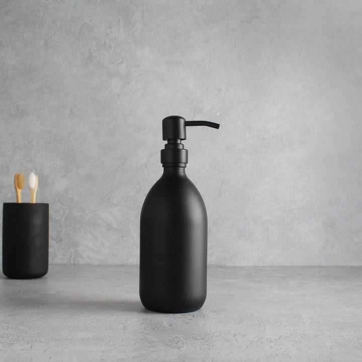 Matte Black Glass Dispenser Bottle With Matte Black Pump - Namie Home