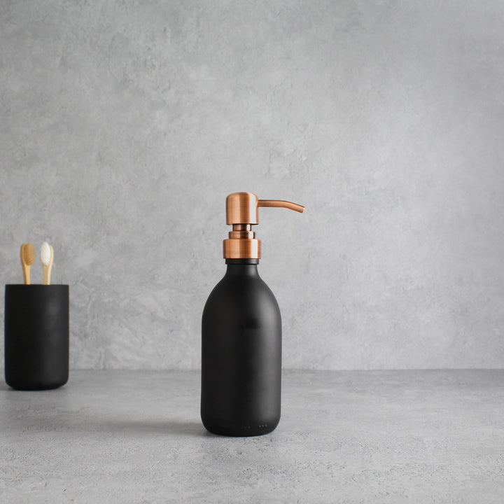 Matte Black Glass Dispenser Bottle With Rose Gold Pump - Namie Home