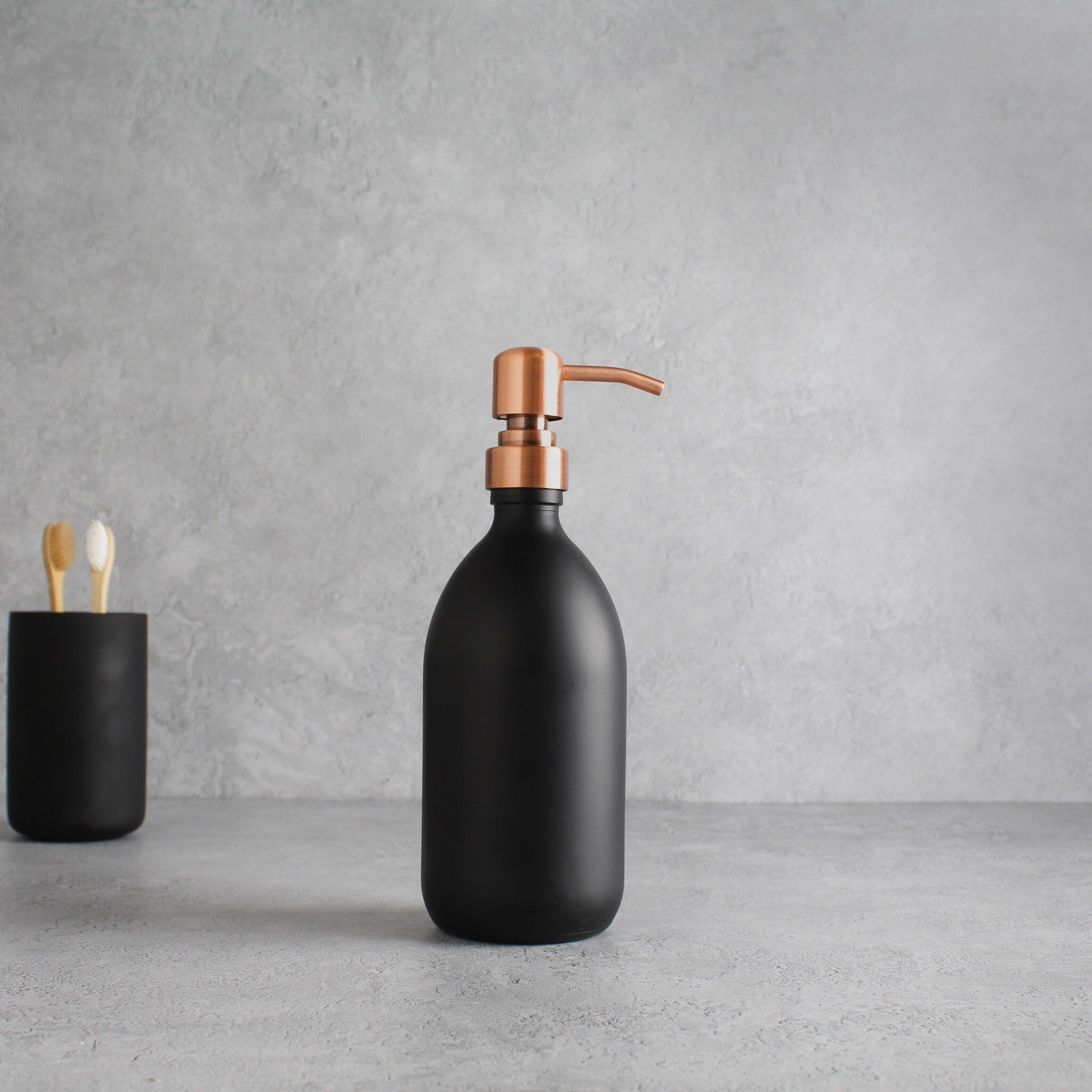 Matte Black Glass Dispenser Bottle With Rose Gold Pump - Namie Home