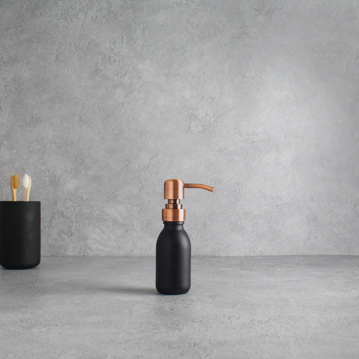 Matte Black Glass Dispenser Bottle With Rose Gold Pump - Namie Home