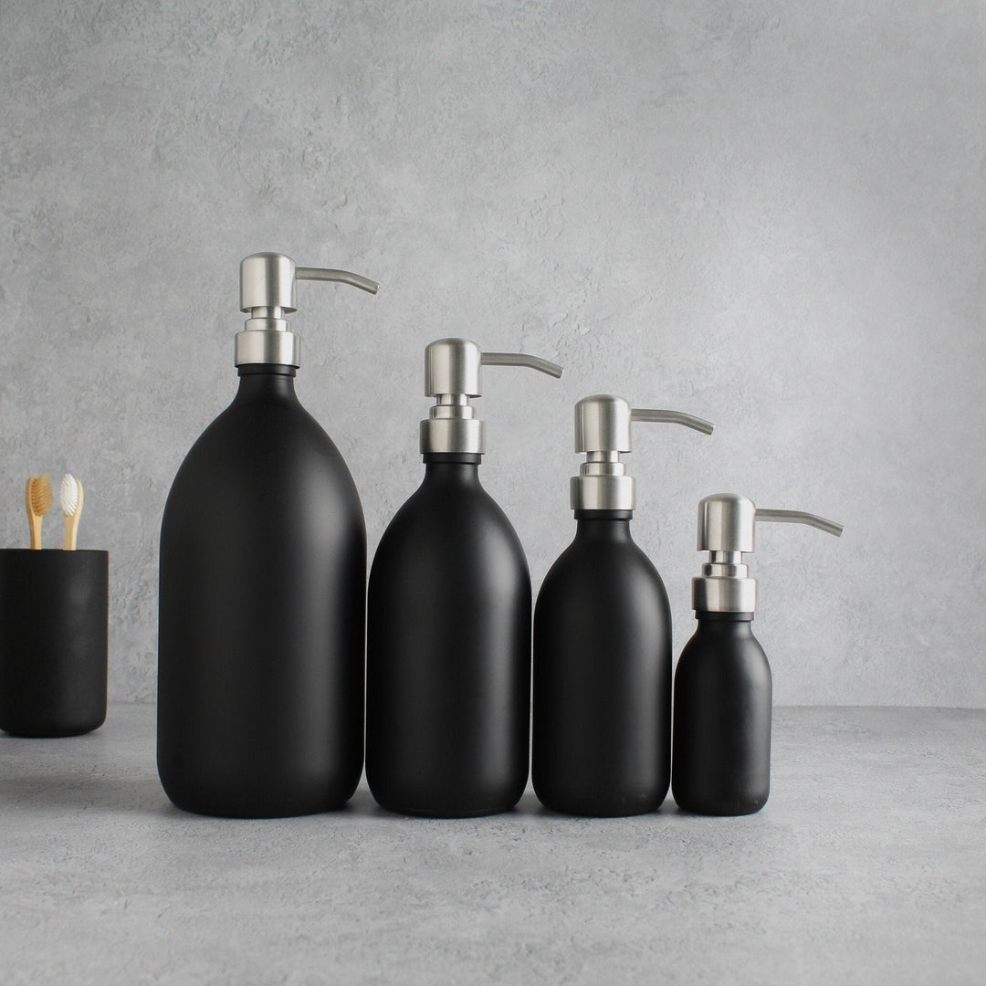 Matte Black Glass Dispenser Bottle With Silver Pump - Namie Home